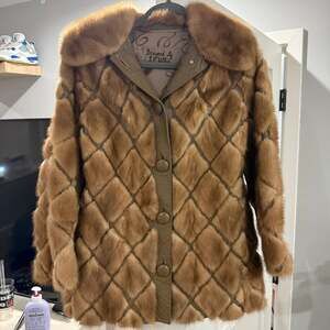 Vintage S.H. Wilkie Honey Mink Fur and Leather Diamond Patchwork Car Coat